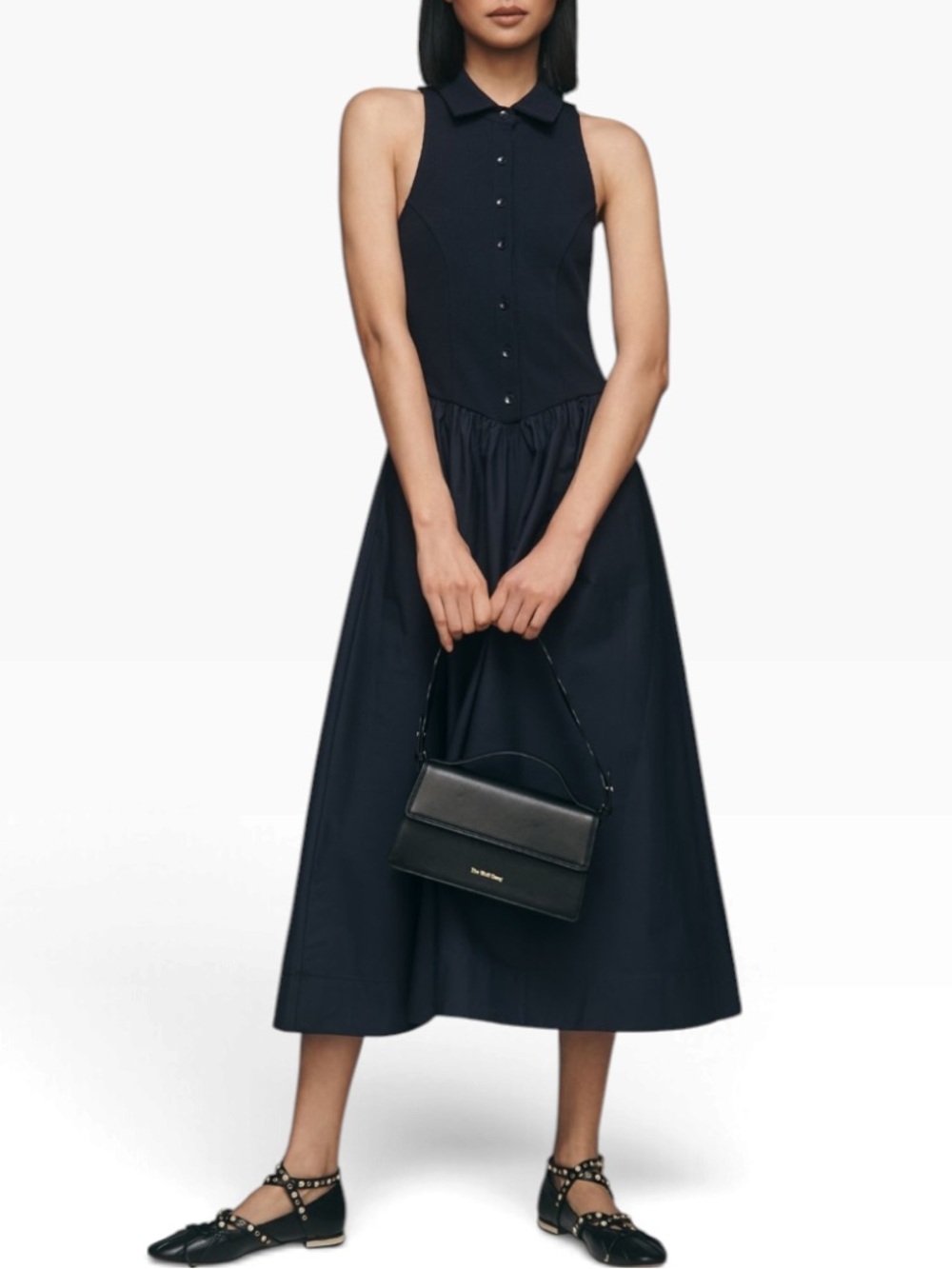 Maeve NWT Navy Sleeveless Collared Dropwaist Midi Dress size medium